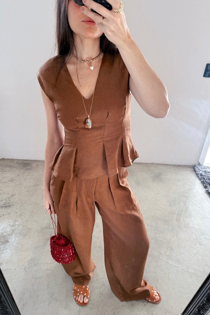 Blusa de Linho Charlotte Marrom – MiniMoni