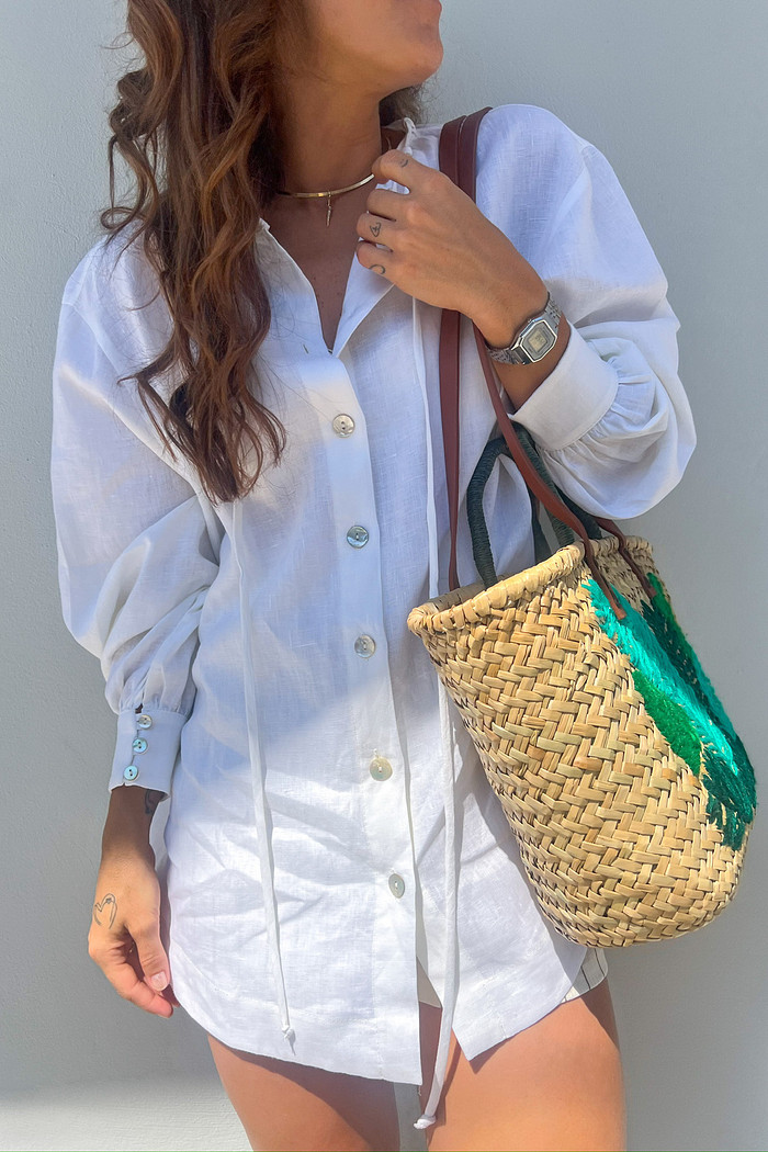 Maxi Camisa de Amarração Branca Liz - Mini Moni