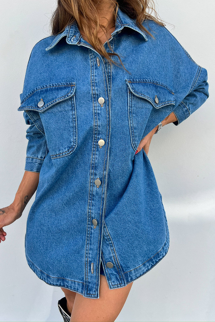 Maxi Camisa Denim Pérola - Mini Moni