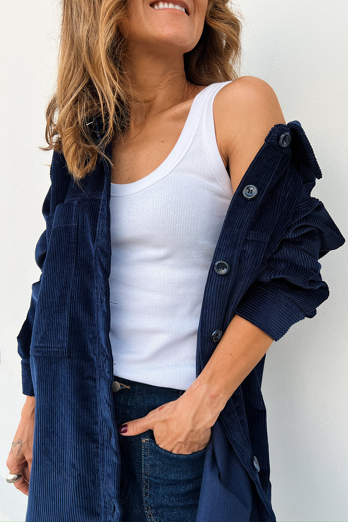 Maxi Camisa Cotelê Georgia Azul Marinho – Mini Moni