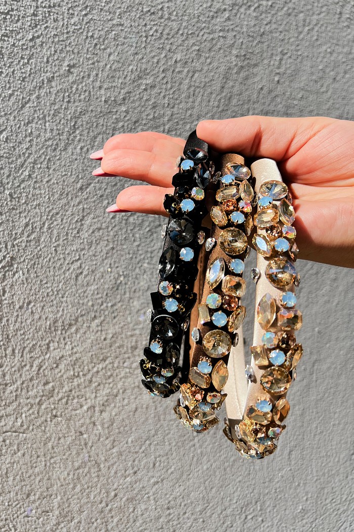 Tiara  Marrom  Pedraria  -MiniMoni