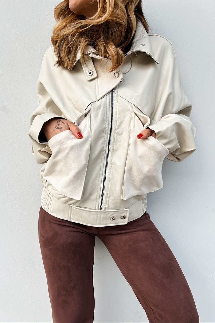 Jaqueta de Couro Mirella Off-White - Mini Moni