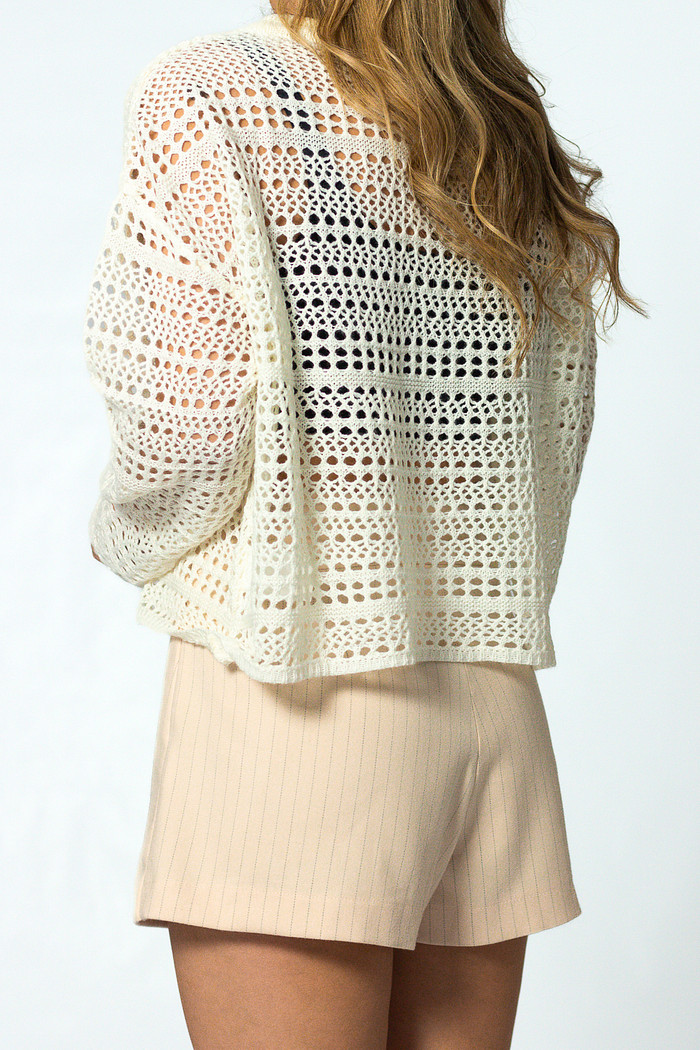 Shorts Saia Risca de Giz Baunilha Fabrícia - Mini Moni