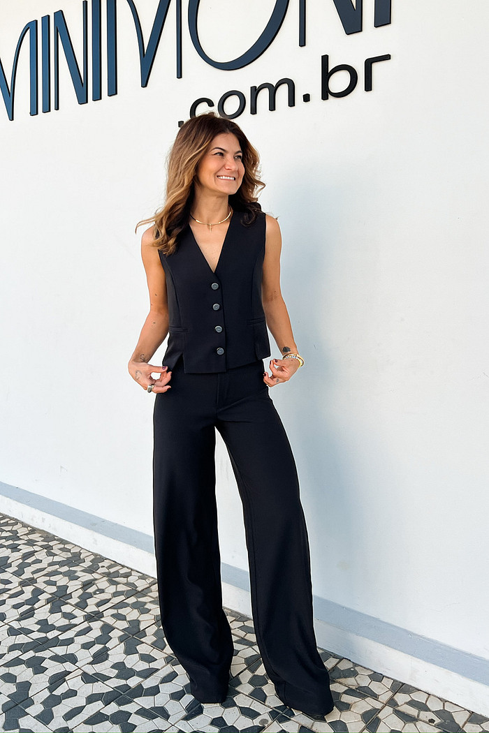 Calça Slim Pantalona Lorena Preta - Mini Moni