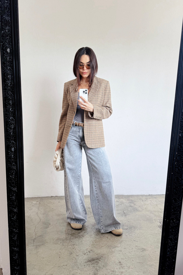 Calça Denim Extra Wide Leg Sheila Cinza - Mini Moni