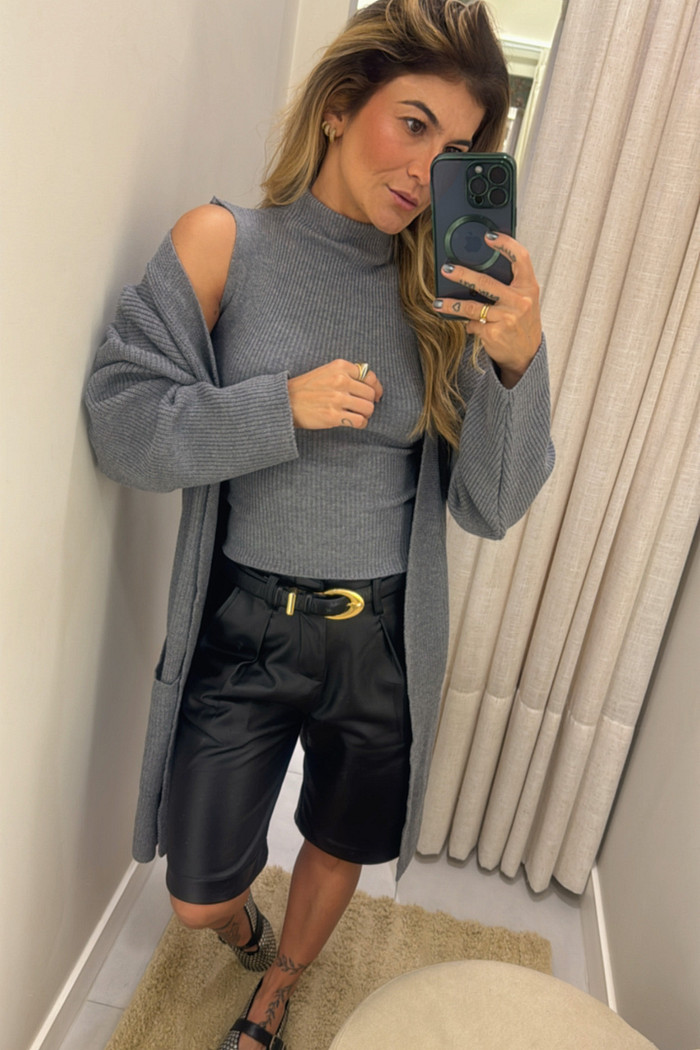 Conjunto Tricô Twin Set Mescla - Mini Moni