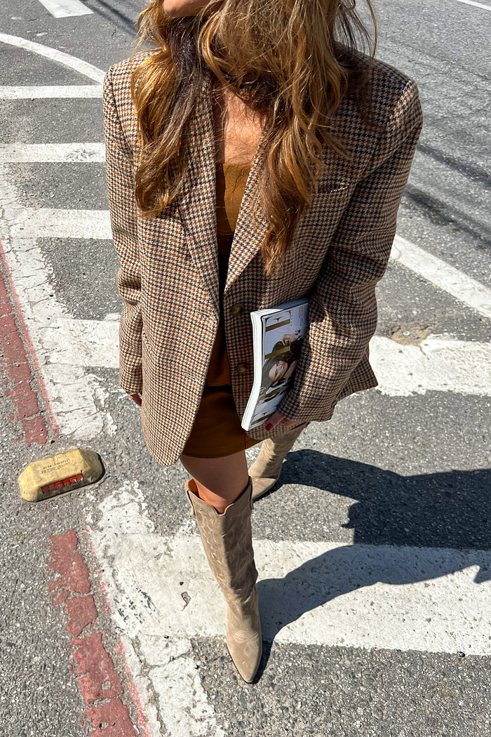 Blazer de Lã Xadrez Vintage Preto - Mini Moni