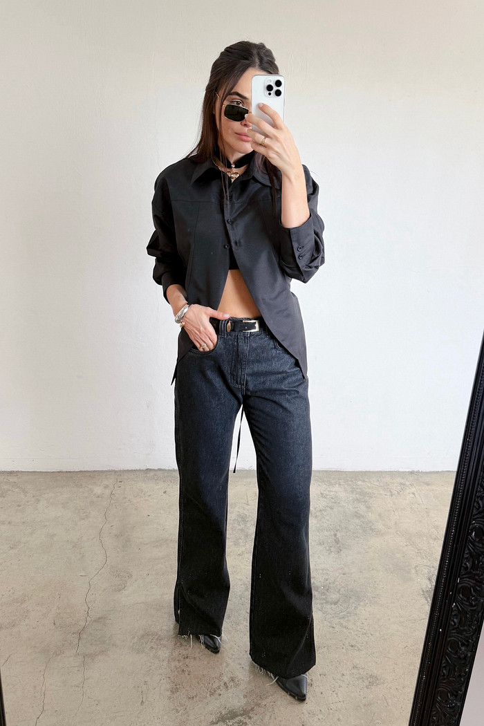 Calça Denim Reta Beatriz Preta - Mini Moni