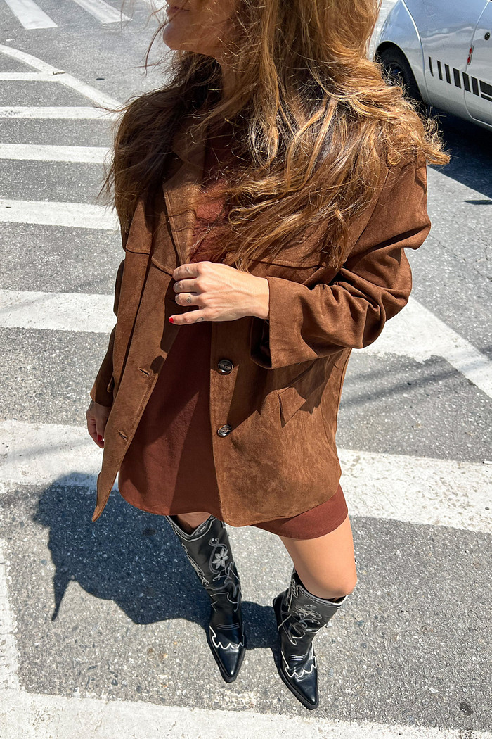 Blazer de Camurça Marrom Chamois - Mini Moni