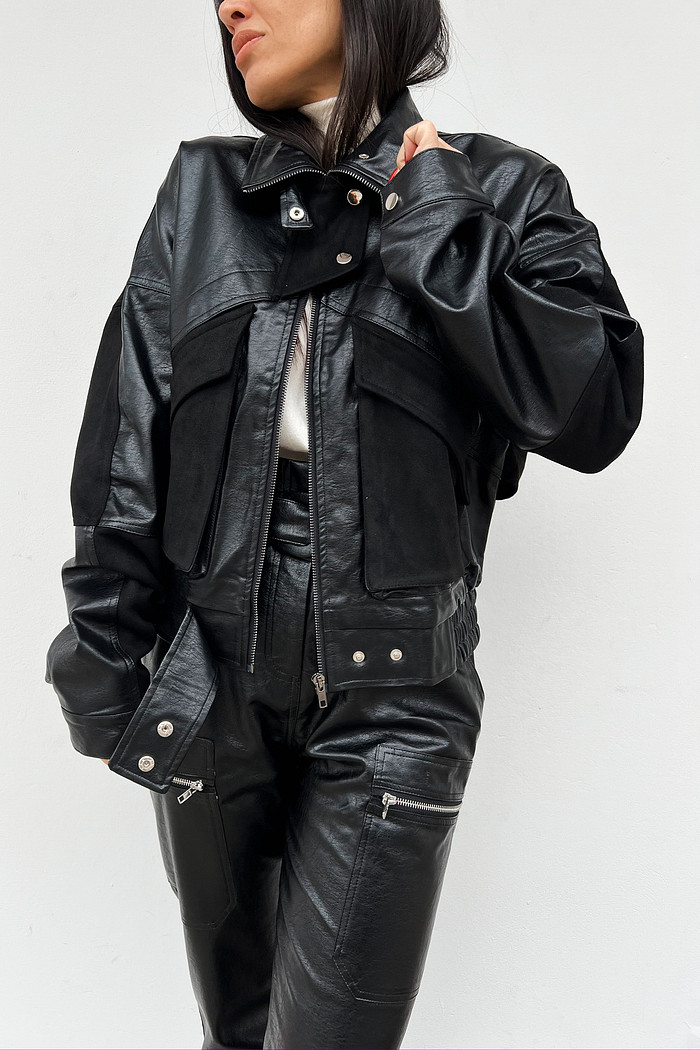 Jaqueta de Couro Mirella Preta - Mini Moni