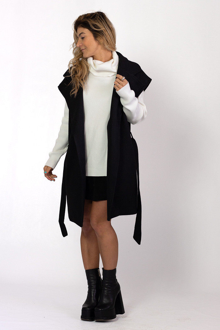 Maxi Colete Lã Batida Preto Sasha - Mini Moni