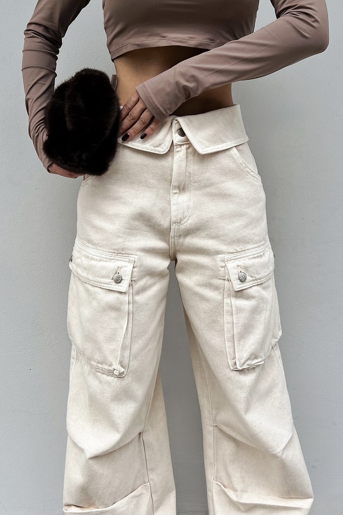 Calça Cargo Bege Jasmine - MiniMoni