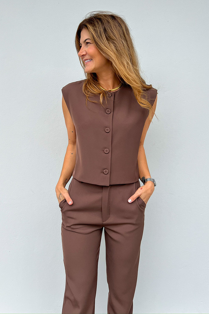 Calça de Alfaiataria Feminina Marrom Cacau Benita - Mini Moni