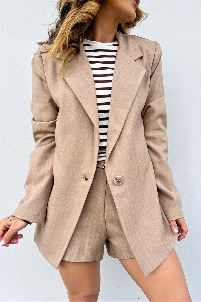 Maxi Blazer Listrado Castanha Tonton - Mini Moni