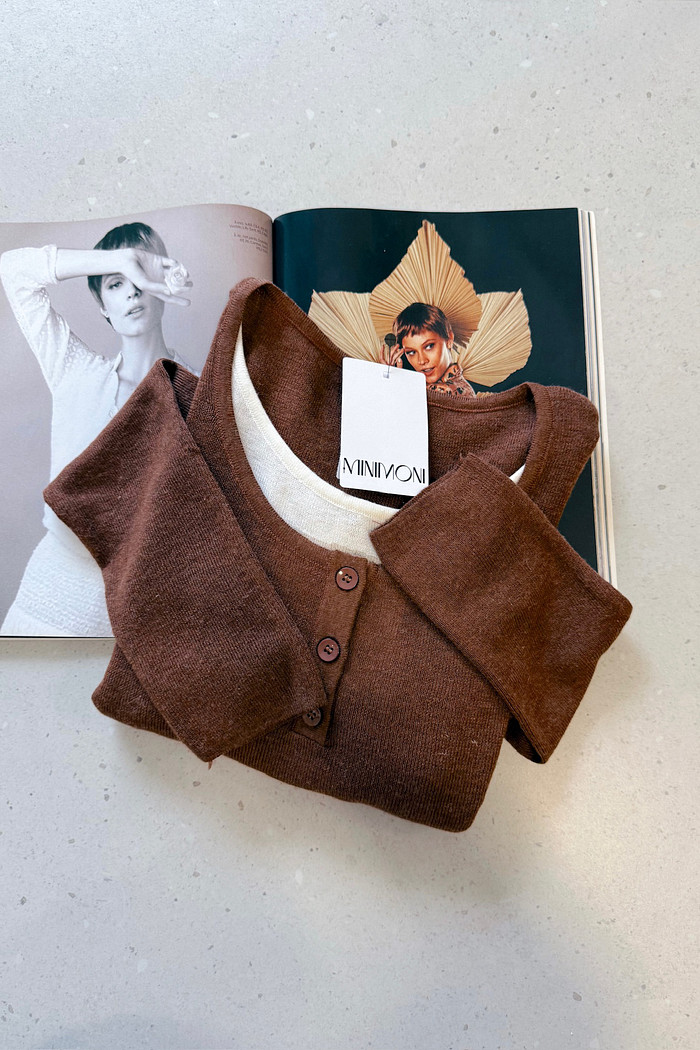 Cardigan Double Milene Marrom - Mini Moni