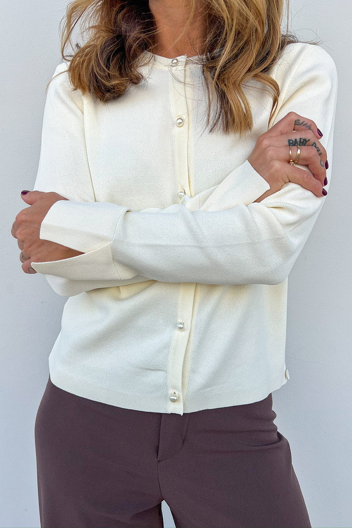 Cardigan de Botões Pérola Off-White - Mini Moni