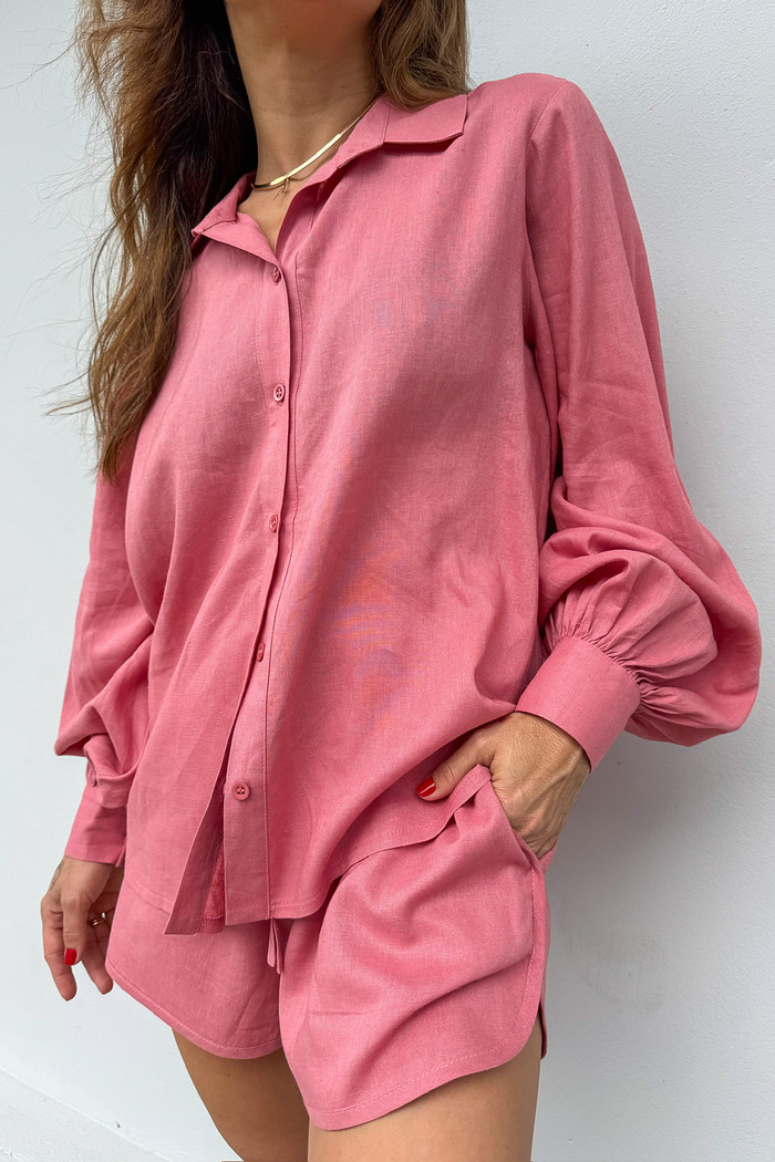 Camisa de Linho Rosa Isabel - Mini Moni