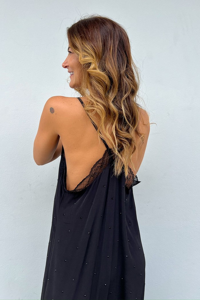 Vestido Longo Preto Com Strass Mariah - MiniMoni