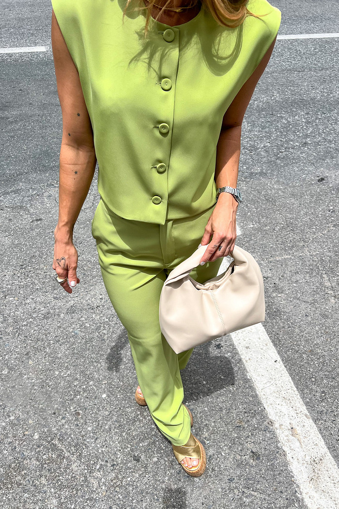 Calça de Alfaiataria Feminina Verde Matcha Benita - Mini Moni