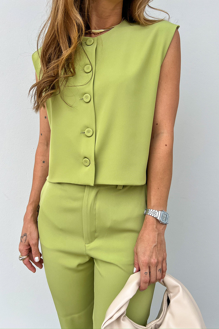 Colete de Alfaiataria Feminino Verde Matcha Benita - Mini Moni