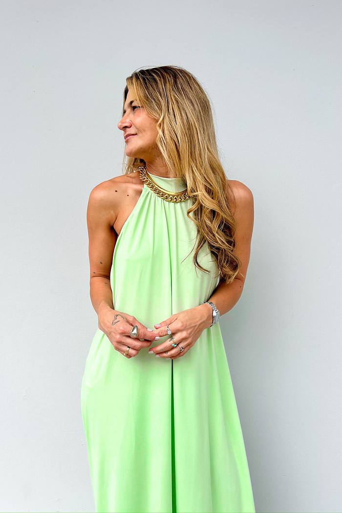 Vestido Longo Frente Única Verde Pistache Lila - Mini Moni