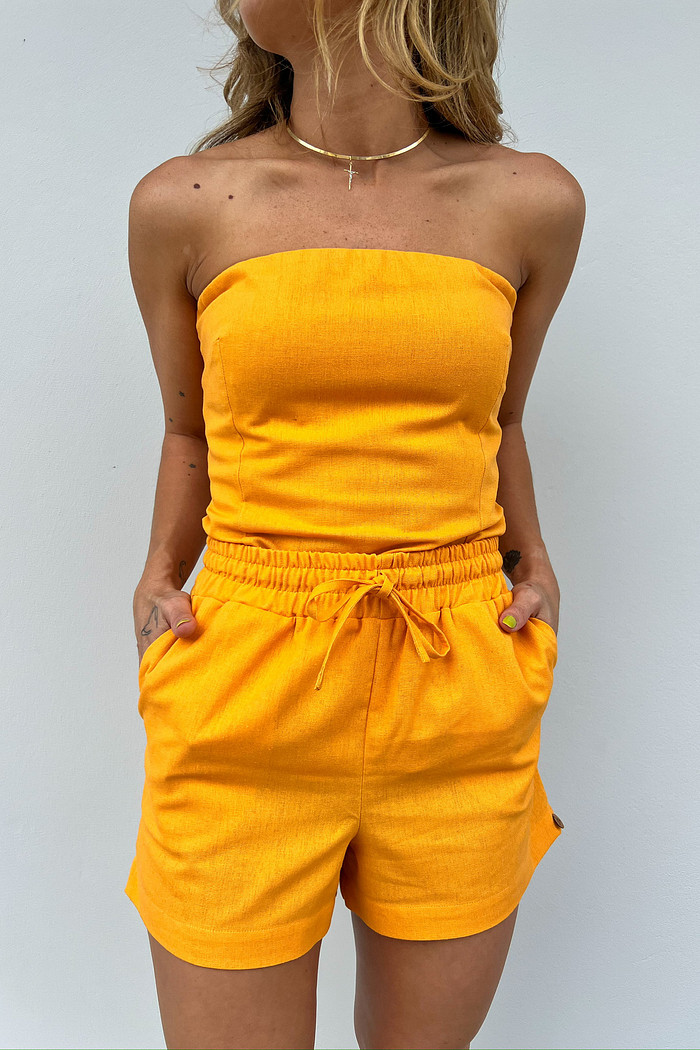 Shorts de Linho Emily Laranja - Mini Moni