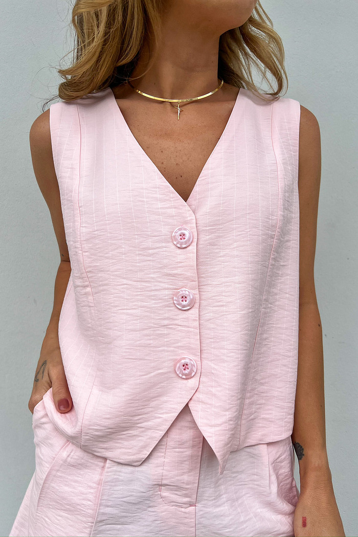 Conjunto de Alfaiataria Risca de Giz Rosa Consuelo - Mini Moni