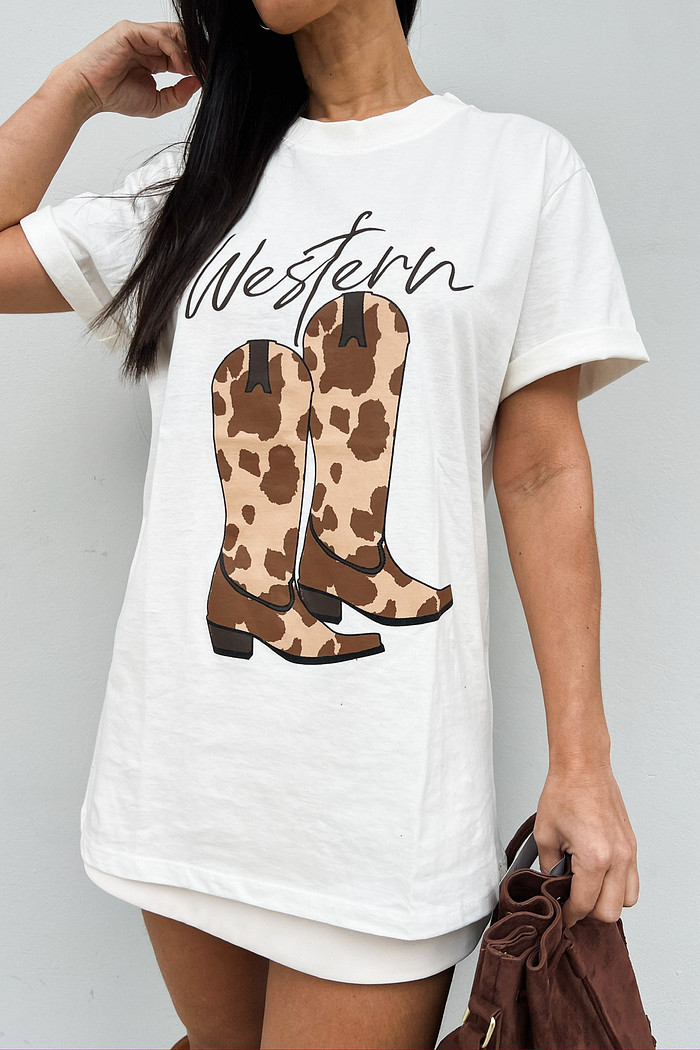 T-shirt Feminina Western Branca – Mini Moni