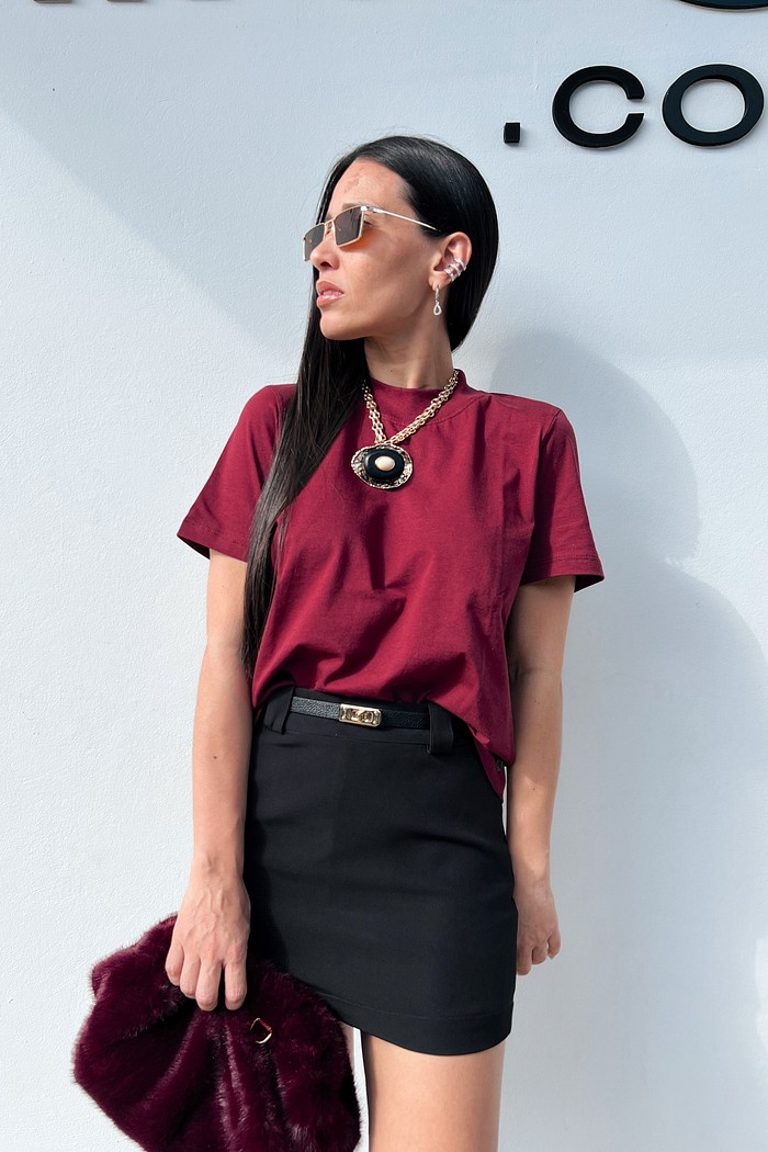 T-shirt Algodão Doce Vinho - Mini Moni