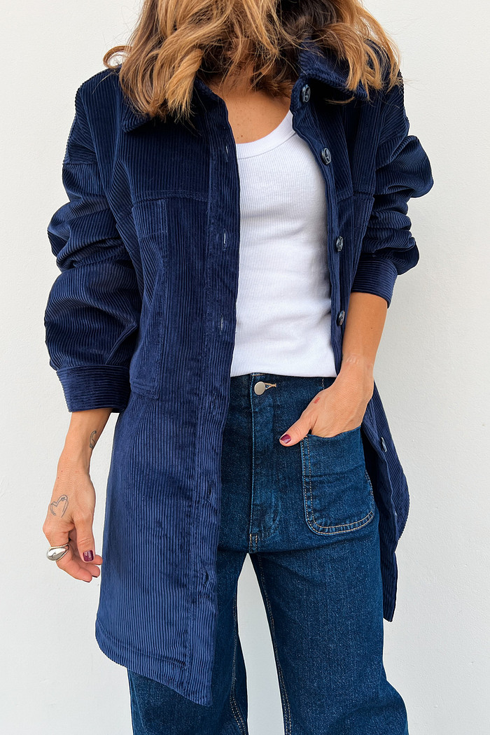 Maxi Camisa Cotelê Georgia Azul Marinho – Mini Moni