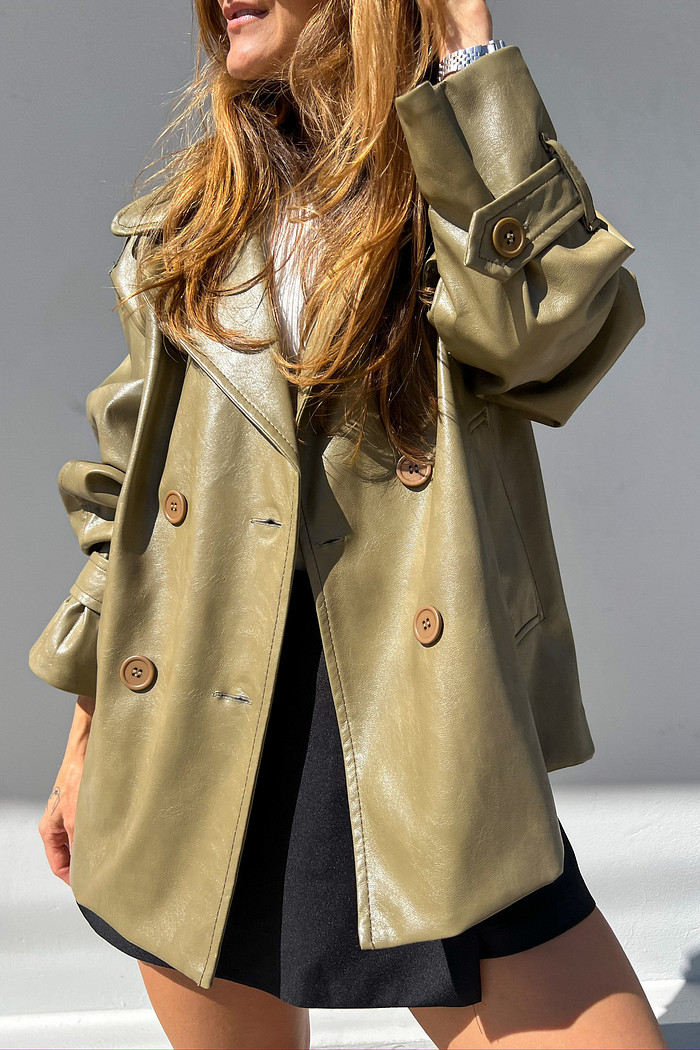 Trench Coat de Couro Verde Musgo - Mini Moni