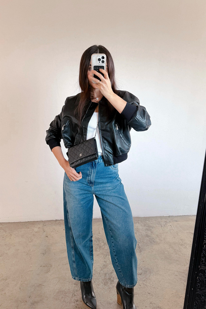 Jaqueta de Courino Bomber Preta - Mini Moni