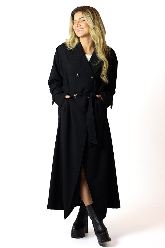 Trench Coat de Alfaiataria Preto Jamile - Mini Moni