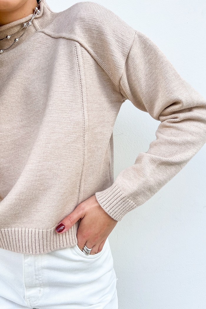 Blusa Feminina Manga Longa Cashemere Bege Paula - Mini Moni