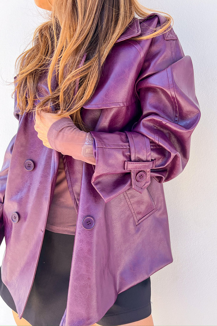Trench Coat de Couro Roxo - Mini Moni