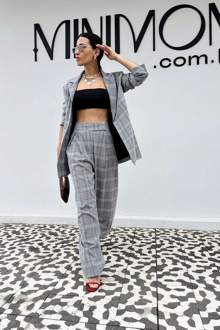 Calça Barrel Xadrex Polly - MiniMoni