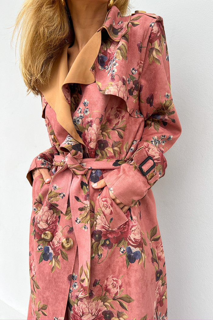 Sobretudo de Suede Floral Rosa - Mini Moni