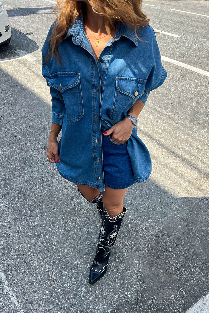 Maxi Camisa Denim Pérola - Mini Moni