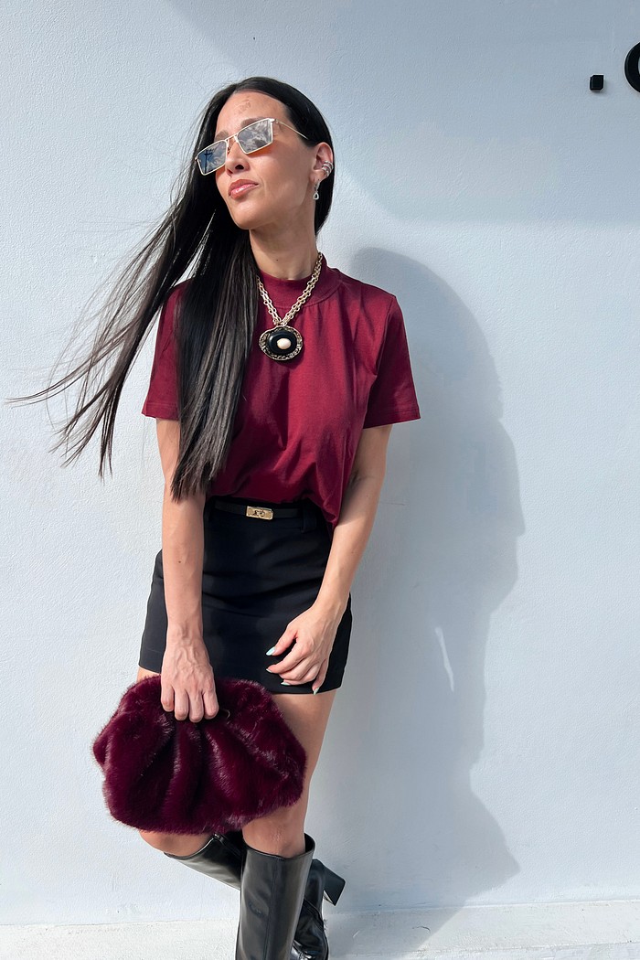 T-shirt Algodão Doce Vinho - Mini Moni