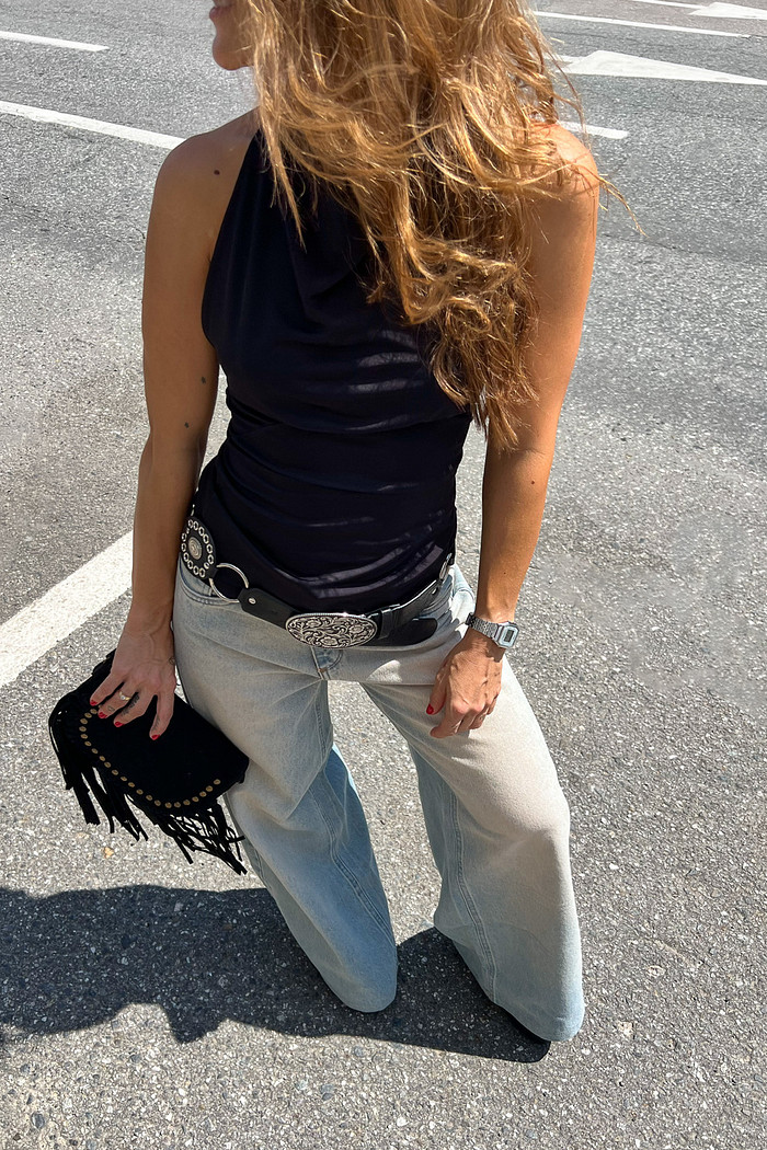 Blusa Frente Única Preta Elisa - Mini Moni