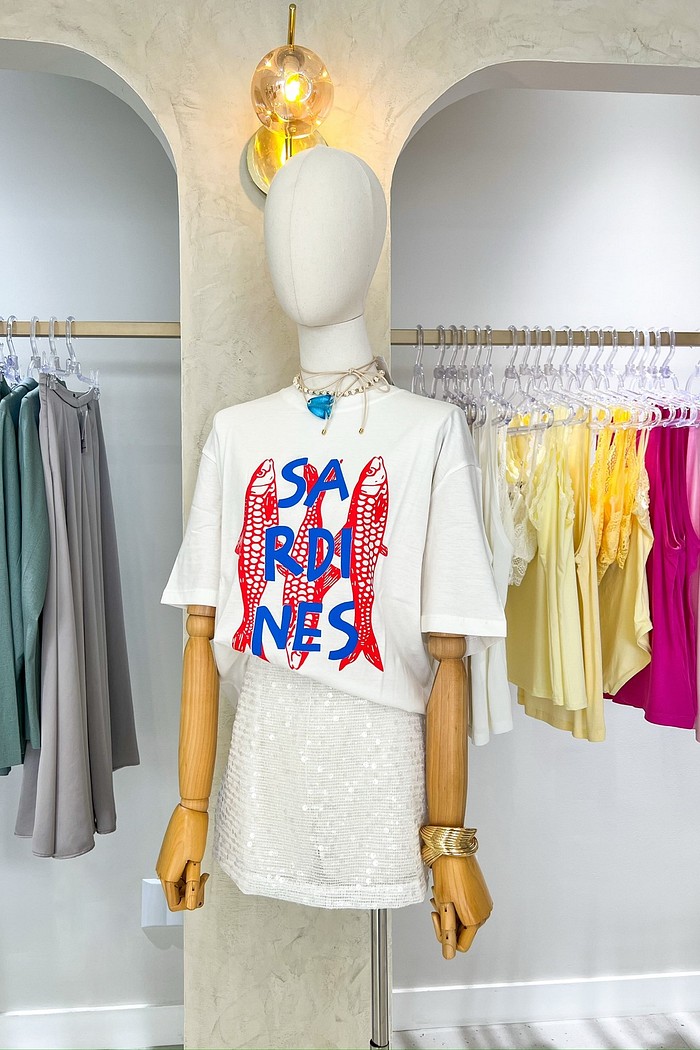 Saia Gaze De Paetê Off-White - MiniMoni