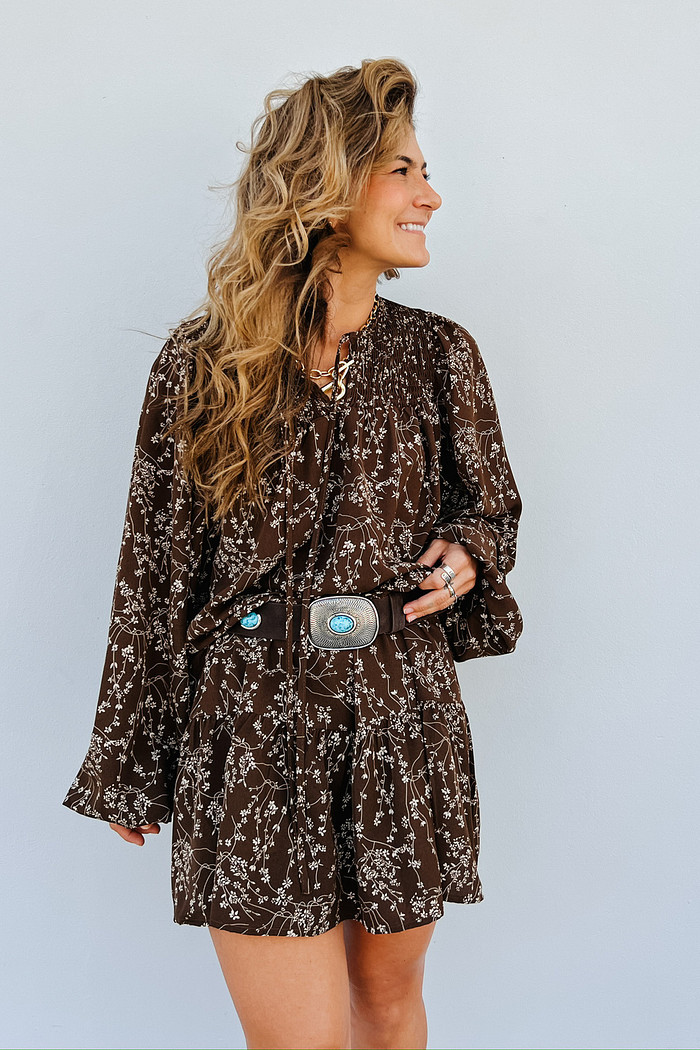 Vestido de Poliéster Folk Marrom - Mini Moni