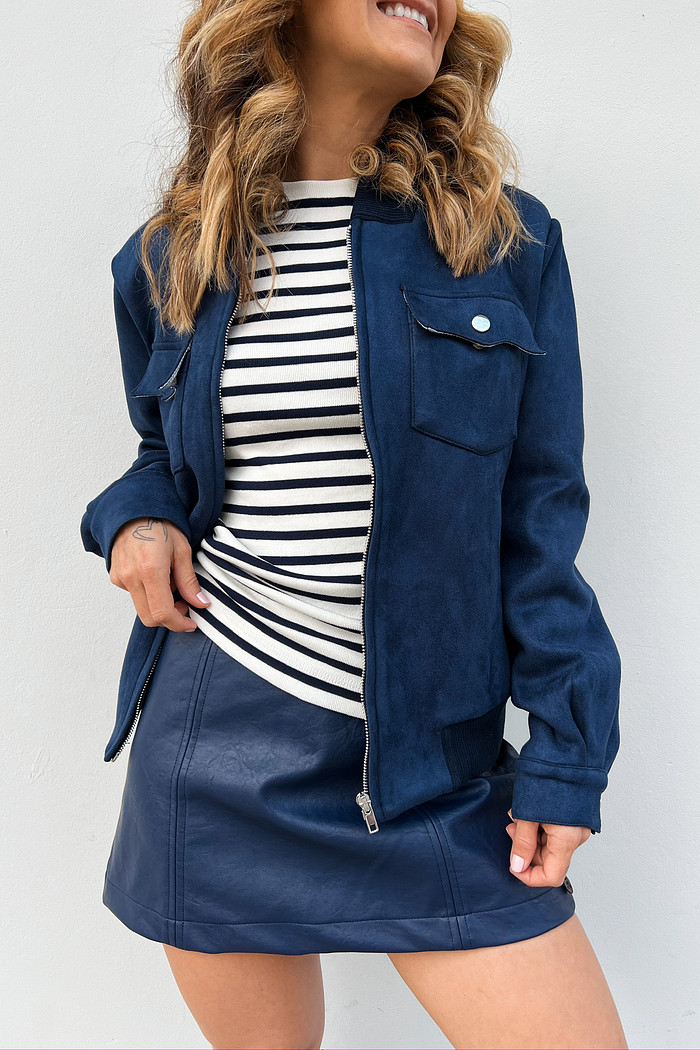 Jaqueta Bomber Camurça Azul - Mini Moni