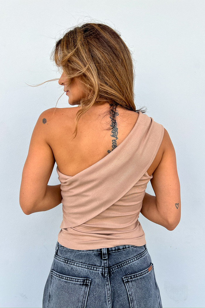 Blusa de Um Ombro Nude Sil - Mini Moni