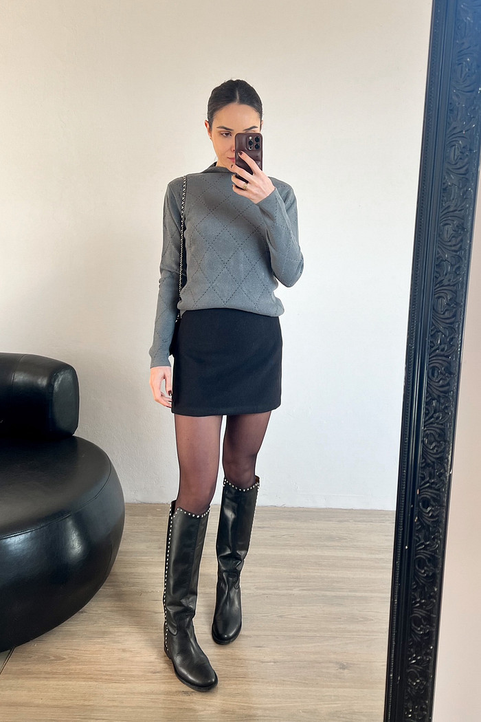 Mini Saia de Lã Batida Preta Sasha - Mini Moni