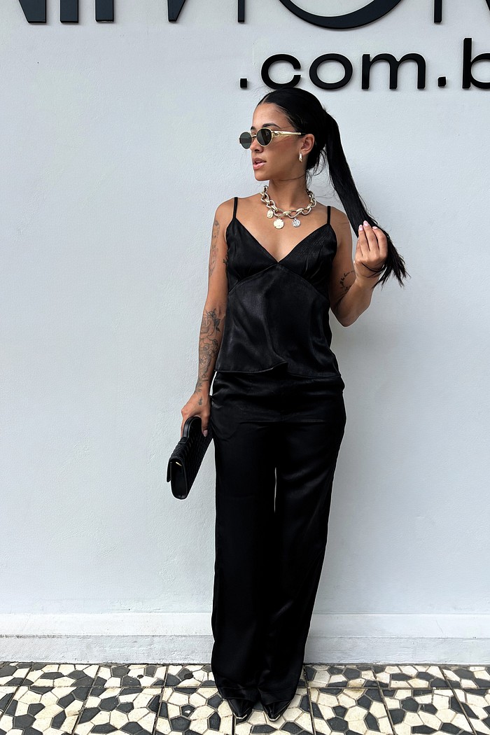 Blusa Preta Alça  Rosalia  -MiniMoni