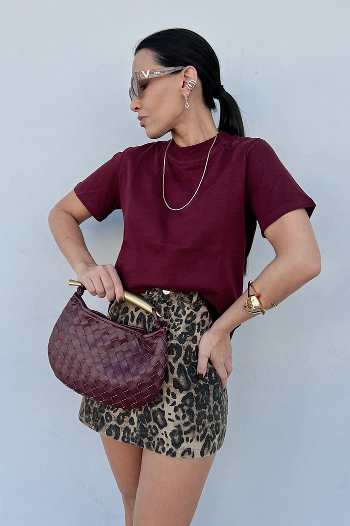 T-shirt Algodão Doce Vinho - Mini Moni