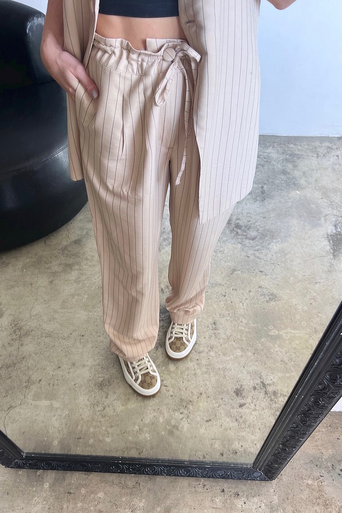 Calça Listrada Feminina Bege Ester - Mini Moni