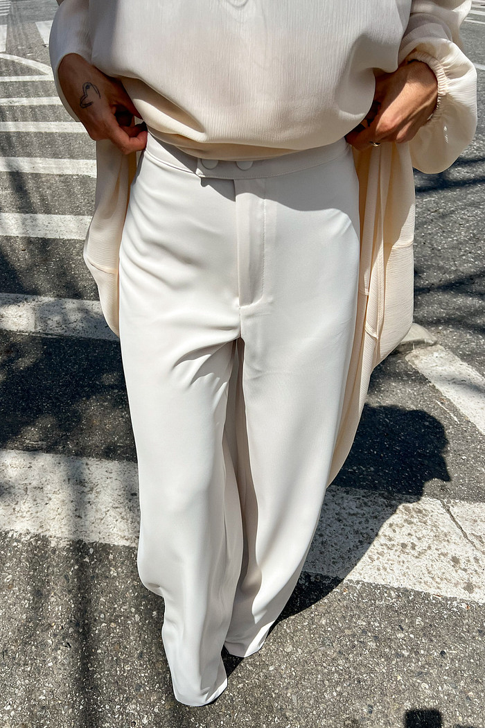 Calça de Alfaiataria Pantalona Lorena Bege - Mini Moni