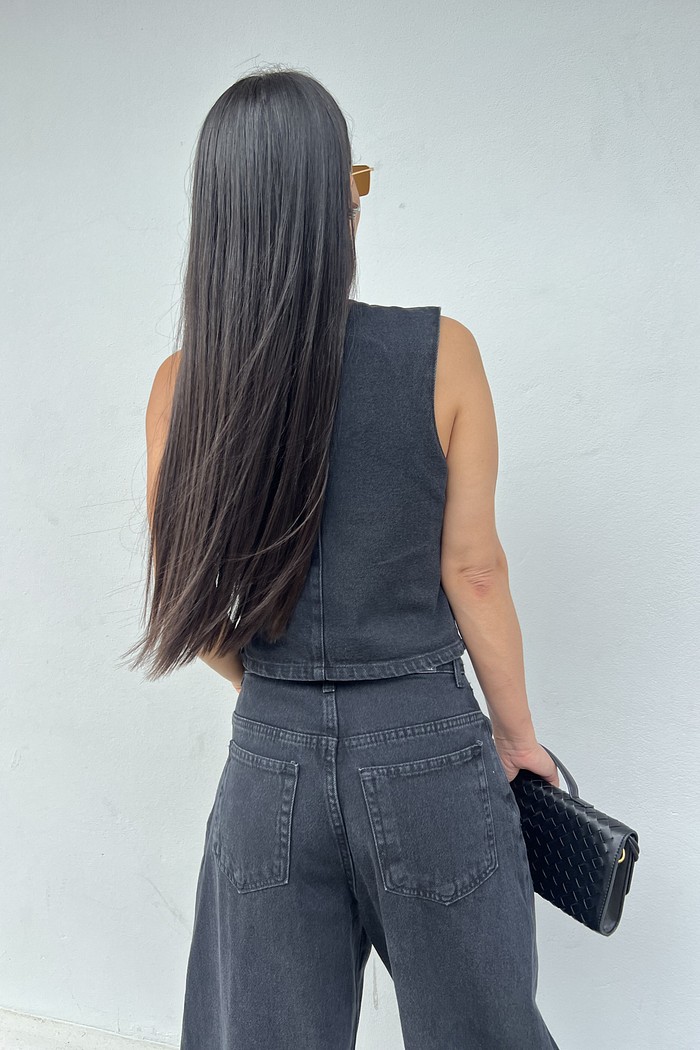 Colete Denim Preto Amanda - MiniMoni